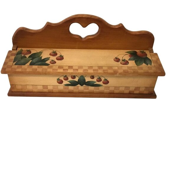 Hand Painted Strawberry Small Keepsake Box Lift Top Solid Wood VTG Country Decor - Picture 1 of 8